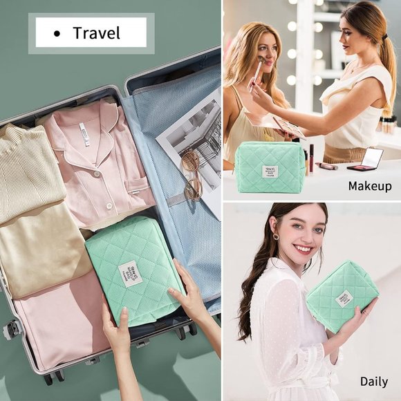 MAANGE Women Cosmetic Purse Corduroy Makeup Pouch Cute Makeup Bag Green 2Pcs - Picture 6 of 6